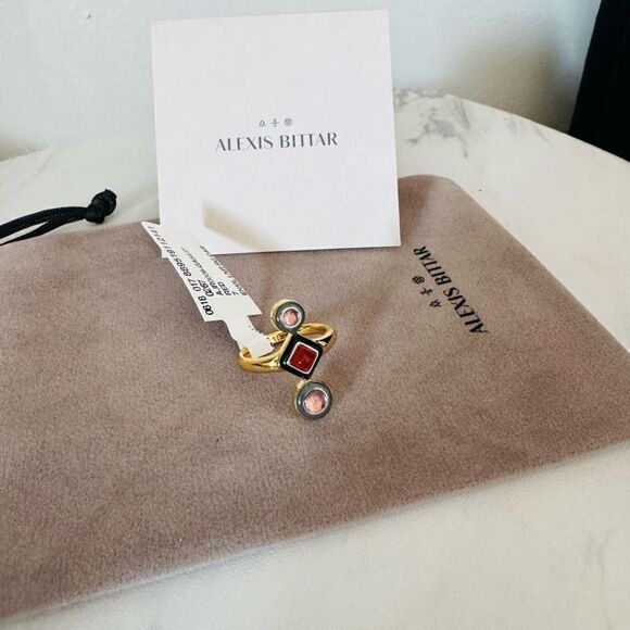 Alexis Bittar Vitreum 14K Goldplated Carnelian Amethyst Linear Ring, Size 8 NWT - Picture 6 of 14